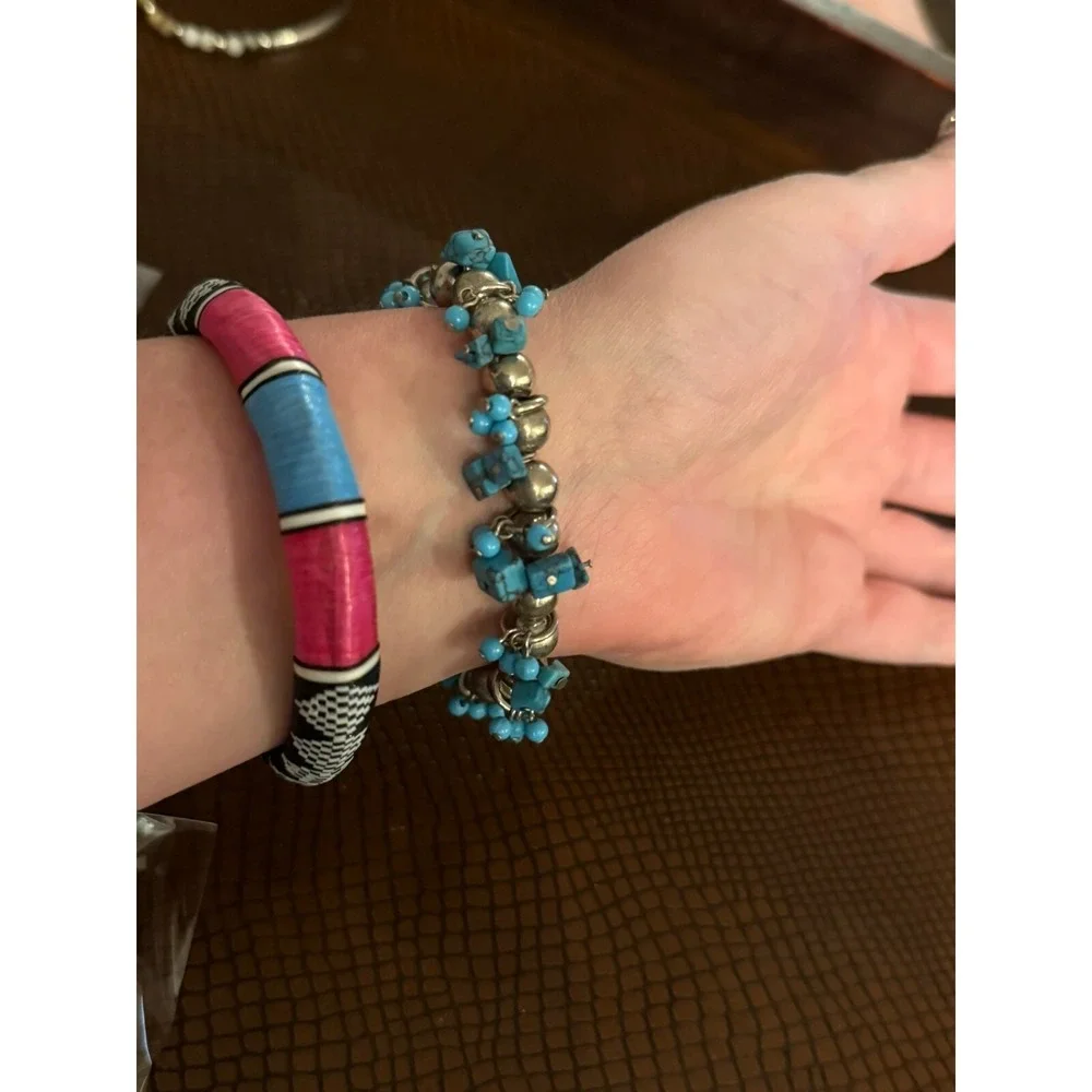 2 Bracelet Set Blue Pink Black Silver Women's Jewelry Beaded & Bangle Boho‎